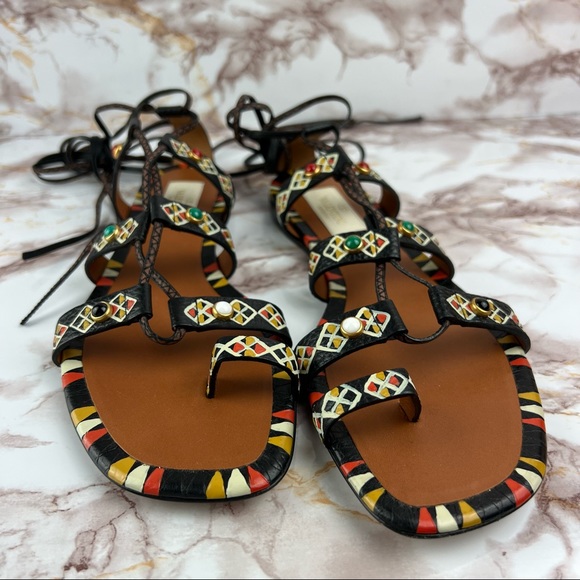 ❣️VALENTINO❣️Stone Embellished Lace Up Ankle Wrap Sandals Size 7 / Size EU 37 - Picture 4 of 13